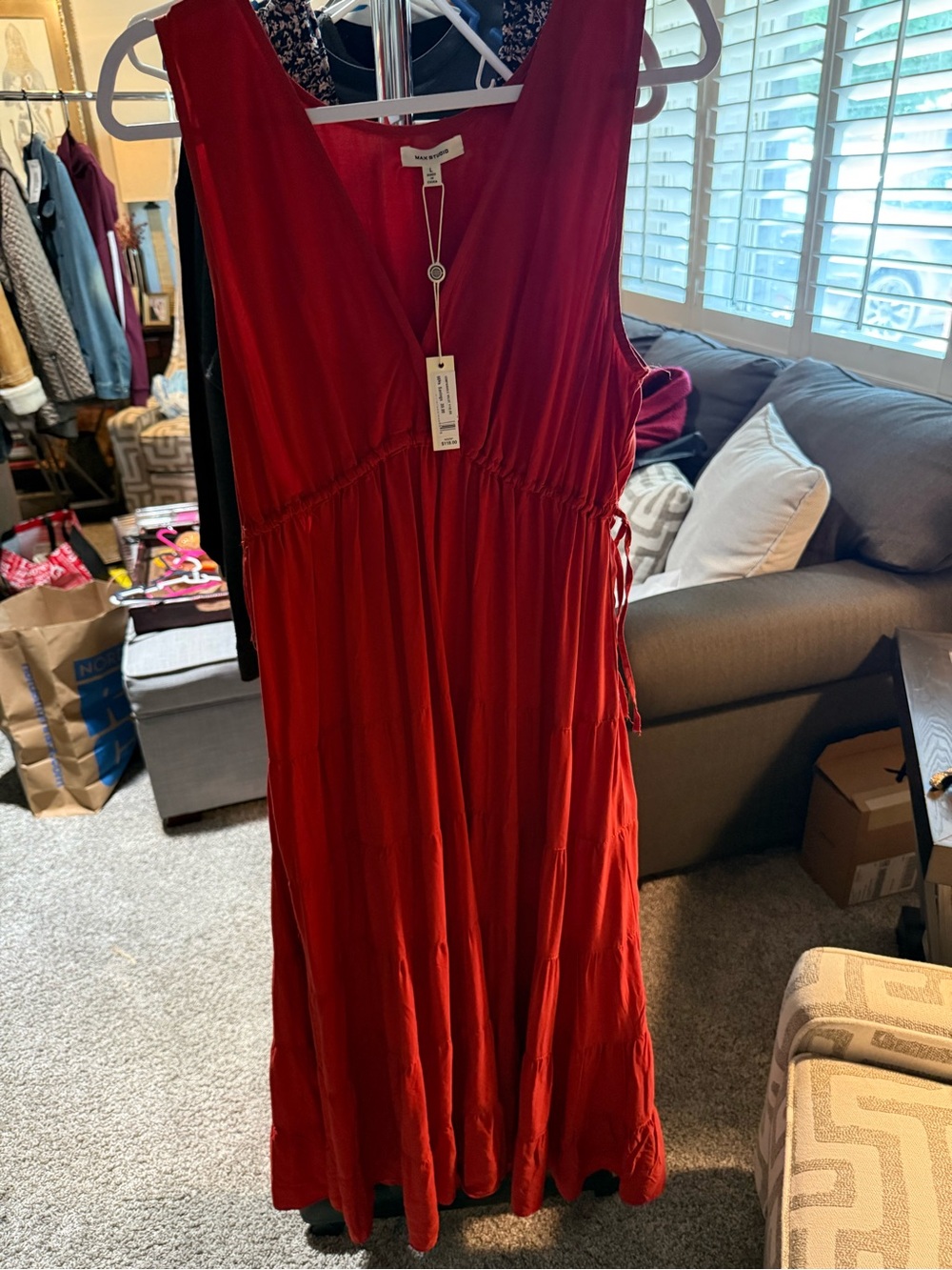 Max Studio NWT L Red Sleeveless V-Neck Maxi Dress